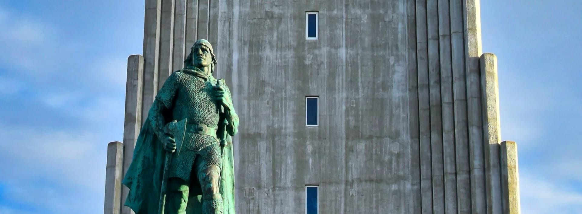 Hallgrímskirkja church and sculpture in reykjavik, iceland